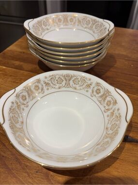 Vintage Noritake Lugged Porcelain Bowls with Floral Scroll Trim  Raphael